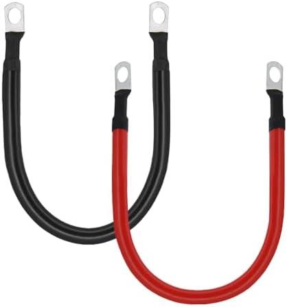 2 AWG 2 Gauge Red + Black Pure Copper Battery Cables Power Inverter Wire Set for Solar, RV, Car, Boat, Automotive 12in 3/8 in Lugs (2PCS)