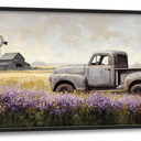 Rustic Truck Wall Art Farmhouse Lavender Barn Pictures Wall Decor Country Large Master Over Above Bed Canvas Prints Horizontal Modern Artwork Painting Home Office Decorations For Bedroom 30"x60"