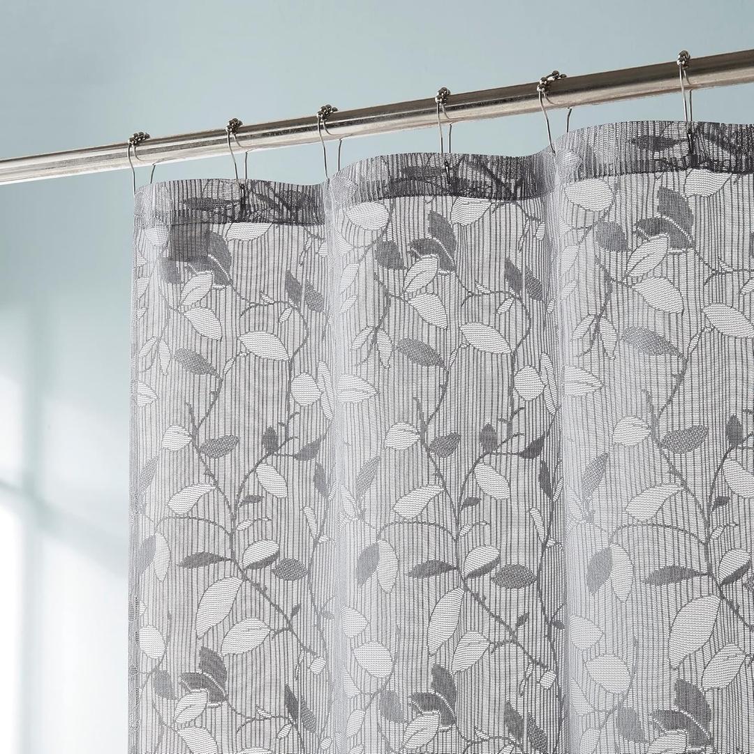 LinenZone Lace Shower Curtains with Elegant Leaf Design. 72 x 72 Size. Can Be Used As Both Rustic Shower Curtain or Modern Shower Curtain. Bathroom Curtain with Scalloped Bottom. (Grace 72 x 72 Grey)