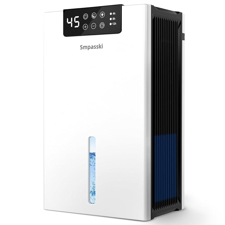 Dehumidifier, 98OZ Dehumidifiers for Home(1000sq.ft), Humidity Display Dehumidifier for Basement Bathroom Bedroom, Auto Shut Off, Washable Filter, Drain Hose, Timer, 7 Ambient Lights, White