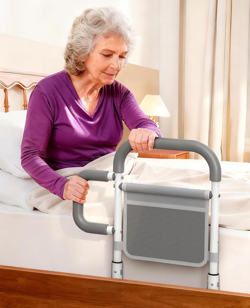 Bed Rails for Elderly Adults Safety, with Double Non-Slip Handle & Storage Pouch, Fits Most Bed Sizes, Bed Assist Rails for Seniors and Post-Surgery,Reduce Falls & Support Independence (Medium)