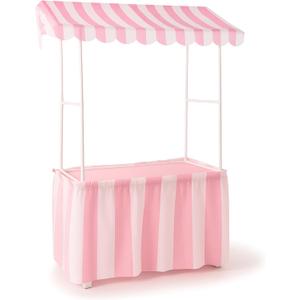 Carnival Tablet Tent Kit Circus Party Decoration Include Tabletop Hut, Tent Canopy, Stripe Table Skirts, Tablecloth for Carnival Party Supplies Decorations(Pink and White)