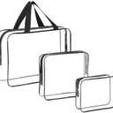 opasyo 3 Pack Clear Toiletry Bag, Clear Travel Bags for Makeup, Portable Travel Makeup Pouch with Zipper, PVC Waterproof Cosmetic Organizer, TSA Approved Organizer for Airport Airline Compliant 3Pcs