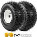 AR-PRO Replacement 15x6.00-6 Front Tire and Wheel Assembly for Riding Mower Lawn Tractor, 3" Centered Hub and 3/4" Bushings, 4-Ply Pneumatic (Set of 2)