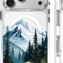 Magnetic Case for iPhone 17 Pro Max Design On Clear Base, Compatible with MagSafe, Slim Protective Soft TPU Bumper Phone Cover Women Girls Case-Mountains Tree Outdoor