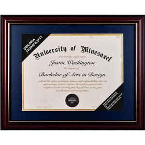 Solid Wood Diploma Frame 8.5 x 11 Certificate Frames with Navy Mat or 11x14 Document without Mat as Graduation Picture Frame