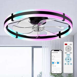 addlon 24'' RGB Low Profile Ceiling Fans with Lights, App/Remote, Black
