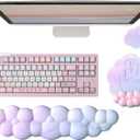 Cloud Wrist Rest Keyboard Ergonomic Mouse Pad with Wrist Rest for Keyboard and Mouse Pad Set Memory Foam PU Base Wrist Support for Computer Gaming Home Office Relief Pain Gradient Blue Pink