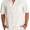 Alimens & Gentle Mens Linen Shirts Cotton Hawaiian Shirts Short Sleeve Button Down Shirts Casual Summer Beach Tops (4X-Large, A-creamy White)