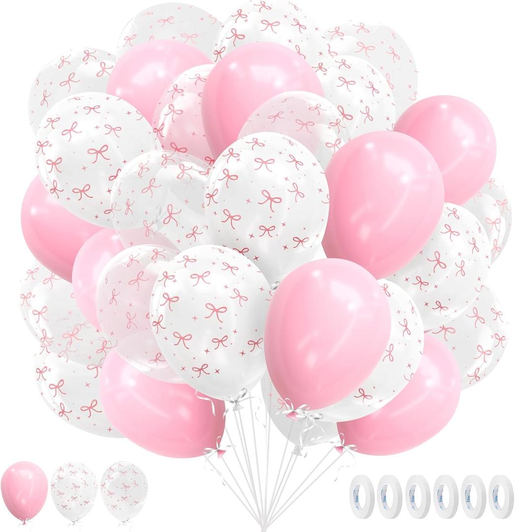 27 Pack 12 Inch Pink Latex Bow Balloons - Elegant Bachelorette Party Decorations for Birthdays, Weddings, Engagements and Coquette Themed Events