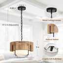 12.6" Rattan Pendant Light, Boho Chandelier Light Fixture with Fabric Shade, Farmhouse Rattan Hanging Ceiling Lighting Fixture for Dining Room, Living Room, Kitchen Island, Bedroom, Hallway, Foyer, 12.6" Straight Weaving