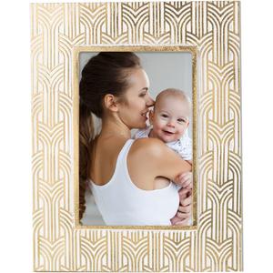 Kimdio 4x6 Picture Frame Resin Table Gold Photo Frames Rustic Frame with High Definition Glass for Wall or Tabletop Display