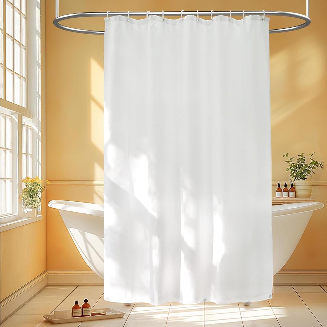 60''W Waterproof Fabric Shower Curtain Liner with 3 Large Magnets, 60 x 84 Inch, Washable Cloth Shower Liner Extra Long, White Lightweight Tall Bathroom Curtain for Walk-in Shower