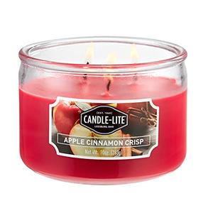 Candle-lite Scented Candles, Apple Cinnamon Crisp Fragrance, One 10 oz. Three Wick Aromatherapy Candle with 20-40 Hours of Burn Time, Red Color Set of 4 Pack