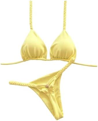 GORGLITTER Women's Braided Swim Suits Halter Triangle String Thong Bikini Set High Cut Bathing Suit 2026 L