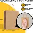 100 Pack 5.8x3.2x8.25 Inch Brown Kraft Paper Gift Bags with Handles - Bulk Small Plain Natural Bags for Birthday Party Favors, Grocery, Retail Shopping, Wedding, Craft, Goody, Takeouts, and Business