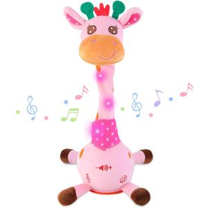 LUKETURE Dancing Talking Singing Pink Giraffe Toy Stuffed Plush, Interactive Stuffed Animal Toy, Musical Giraffe Plush with Record & Repeat, Sings 10 Songs, LED Lights