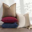 decorUhome Summer Decorative Linen Throw Pillow Covers 20x20 Inch Set of 2 Light Brown Pillow Covers with Flange Edges Soft Farmhouse Boho Accent Pillow Cases for Couch Bed Living Room