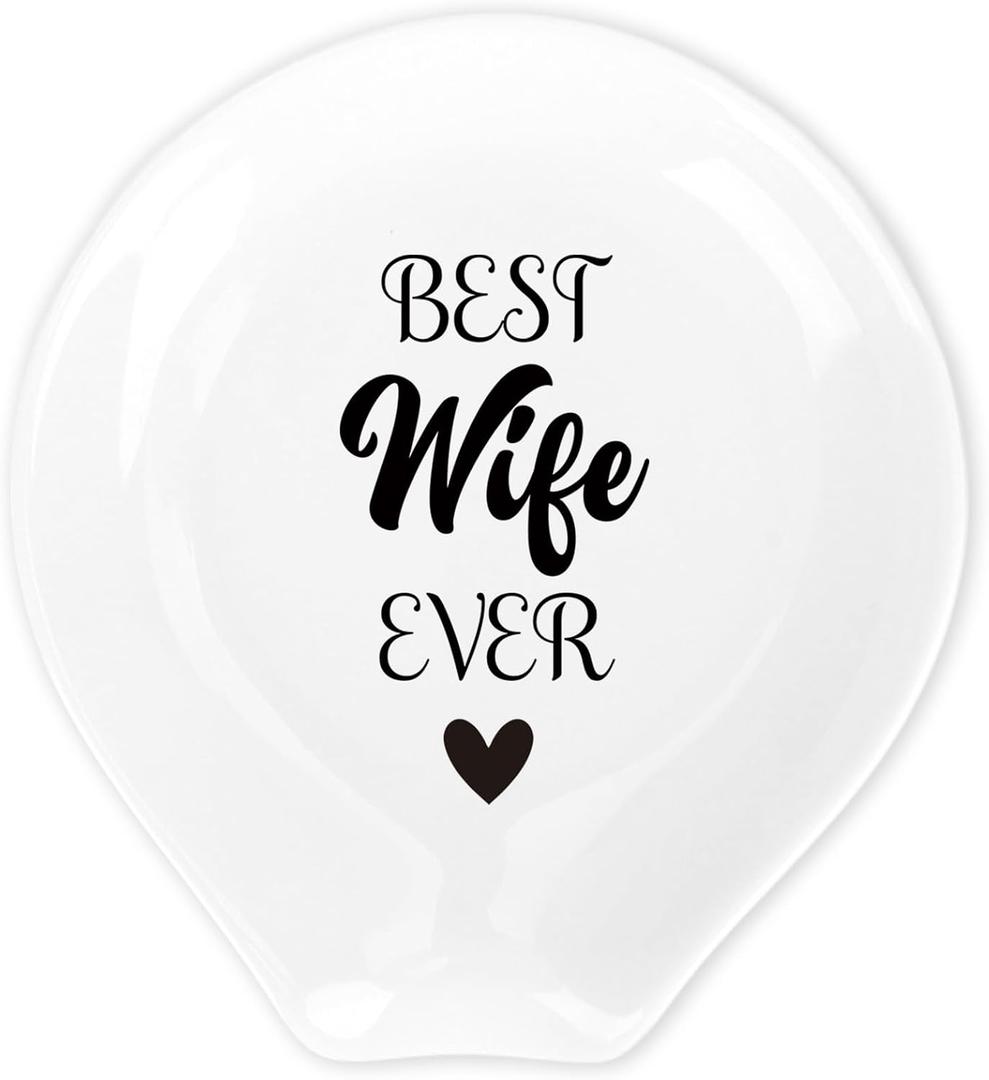 Birthday Gifts for Wife - Kitchen Coffee Ceramic Spoon Rest for Stove Top Anniversary Best Wife Ever Gifts Cooking Spoon Holder for Kitchen Counter Christmas Valentine's Day Gift for Wifey Her
