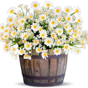 TURNMEON 8 Bundles Artificial Daisy Flowers for Outdoors Summer Decor, UV Resistant Fake Cemetery Flowers Faux Plastic Greenery Shrub Plants for Hanging Garden Window Porch Memorial Day Decor(White)