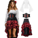 Verceco Pirate Costume Women Outfit with Renaissance Pirate Shirt Skirt Corset Waist Belt Womens Halloween Pirate Costumes (White+Red, M)