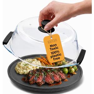 Bezrat Glass Microwave Cover with Silicone Knob and Handles, Splatter Guard Lid, BPA Free, Dishwasher Safe (Black)