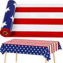 gisgfim Independence Day Decorations Tablecloth Roll 52 in x 100 Ft with Slide Cutter July Plastic Table Cloth Roll American Flag Table Cover for Patriotic Events Family Parties and Celebrations