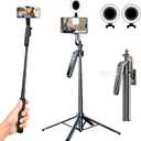 Auto Face Tracking Selfie Stick Tripod for iPhone with Light,360 Rotation That Follows Your Movement, Phone Camera Tripod Stand with Remote for Content Creator Vlog Live Stream Video Recording