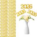 2 x 2026 Graduation Centerpiece Sticks 24 Pack Double Sided Glitter Numbers 7.1 x 2.8 Inch with 48 White Adhesive Squares and 24 Bamboo Sticks 7.9 Inch for Gold Grad Party Decorations