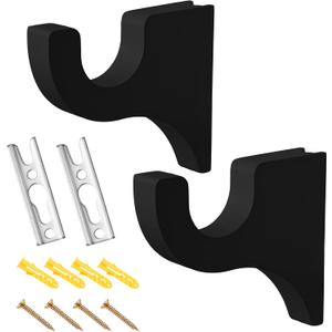 2 Pack Wooden Curtain Rod Brackets Curtain Rod Holder Wood Brackets Classics 3 1/2" Return Bracket for 2" Pole (Black)