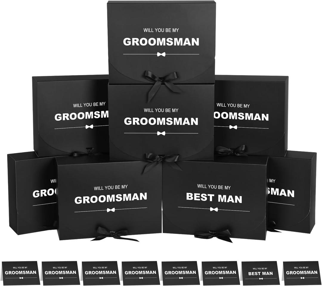 8Pack Groomsmen Proposal Box with Card (7 Groomsmen Boxes,1 Best Man Box) , 10.67.93.1 Inch Groomsmen Gift Box with Ribbon, Will You Be My Groomsman Box, Wedding Gift Box for Groomsmen Proposal Gift