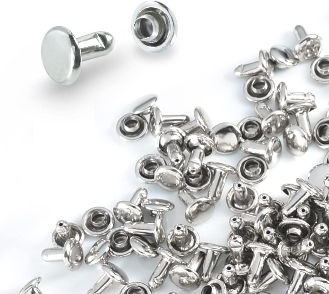 200Sets 6mm Round Cap Leather Rivets, Double Cap Rivets Tubular Metal Studs Rivets for Leather Purse Keyrings Repair and Crafts Decoration (6mm Silver)