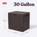 Keter City 30 Gallon Resin Outdoor Storage Box and Patio Furniture Side Table for Pool and Garden Accessories, Brown