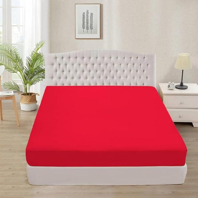 TEXAS LINEN CO. 100% Egyptian Cotton Fitted Sheet King Size - 1000-Thread-Count King Fitted Sheet Only, Extra Soft, Cooling, 16" Deep Pocket Luxury Sateen Weave Bottom, Hotel Quality - Red