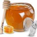 Honey Jar with Dipper and Lid - No Drip Honey Container with Dipper - Beehive Design 10 oz - Durable Alternative to Glass Honey Jar - Safe BPA-Free
