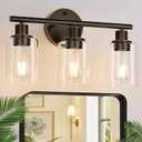 Zarbitta 3-Light Bathroom Light Fixtures, Brown and Gold Bathroom Wall Lights, Modern Vanity Light with Clear Glass Shade, Bathroom Wall Lamp for Mirror Hallway Cabinet
