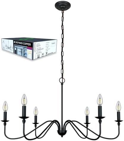 Black Chandelier RC Ceiling Light Fixture -6 Light 36 inches-Modern Farmhouse Apply to Chandeliers for Dining Room Lighting,Living Room,Bedroom,Foyer