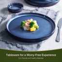 Famiware Star 24-Piece Plates and Bowls Set with Trim, Service for 8 - Stoneware Reactive Glaze Dinnerware, High Edge Ribbed Dishes, Chip & Scratch Resistant, Microwave & Dishwasher Safe, Nebulas Blue
