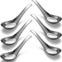 Soup Spoons Stainless Steel Dinner Spoons Set of 6 Chinese Soup Spoon Mirror Polished Asian Soup Spoons for Bouillon Dessert Cereal Thai Miso Ramen (Large)