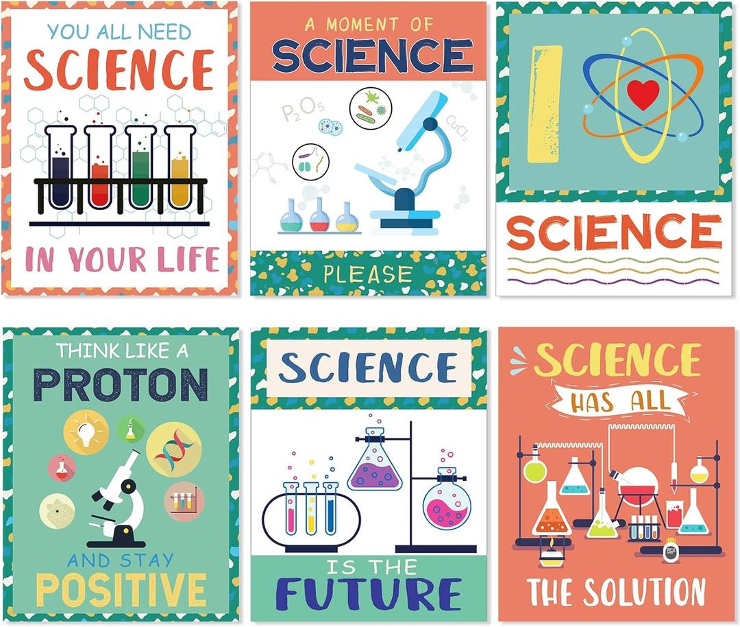 PAIVSUN Science Posters for Classroom, 6 Pcs Science Classroom Decor, Inspirational Scientific Poster Decorations for Elementary Middle High School Teacher Must Haves (Green and Orange)