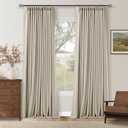 102 Inch Blackout Linen Pleated Curtains for Bedroom Living Room Darkening Pinch Pleat 100% Black Out Thermal Insulated Window Drapes Double Layer Oatmeal Beige 102 Inches Long Curtains 2 Panels Set