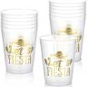 Mexican Let's Fiesta Cups Reusable Fiesta Party Clear Drinking Plastic Cup for Taco Party Supplies Birthday Decorations Mexican Cups (12 Pcs 16 oz)
