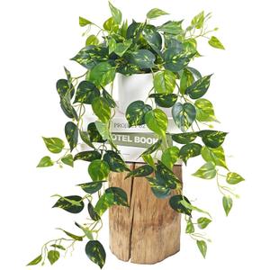 Waipfaru Fake Plants Artificial Plants Indoor, 1Pcs 34" Realistic Artificial Hanging Fake Pothos Vines Ivy Potted, Faux Pothos for Living Room Office Bedroom Bathroom Kitchen Shelves Indoor Home Decor