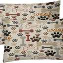 Emvency Set of 2 Decorative Throw Pillow Cover King Size 12x20 Inches Dog Bones and Paw Prints Pillowcase with Hidden Zipper Decor Cushion Gift for Home Sofa Bedroom Couch Car