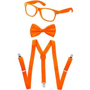 Dress Up America Neon Suspender, Bow-tie, Sunglasses, Accessory Set - Adult and Kids Size Suspenders (Orange)