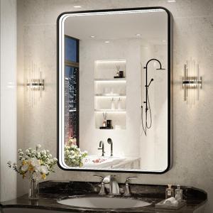 36x24 Inch LED Bathroom Mirror with Lights, Black Metal Frame 3-Color Wall Mounted Lighted Vanity Mirrors for Wall,Anti-Fog 3000K/4500K/6000K Dimmable Led Mirror,ETL Listed LED Driver