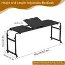 Overbed Desk with Wheels, Adjustable Height Over The Bed Table, King Queen Mobile Over Bed Desk, Overbed Table with Tiltable Tabletop for Laptop and Bedroom Work (Black, 55 * 16IN Tiltable)