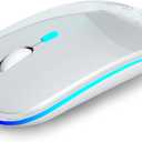 Wireless Bluetooth Mouse Rechargeable Laptop Mice with LED Use Portable(BT5.2 and USB 2.4G) Dual Mode Connection Silent Slim Computer Mouse for Laptop/iPad Tablet/Apple MacBook/PC(Silver)