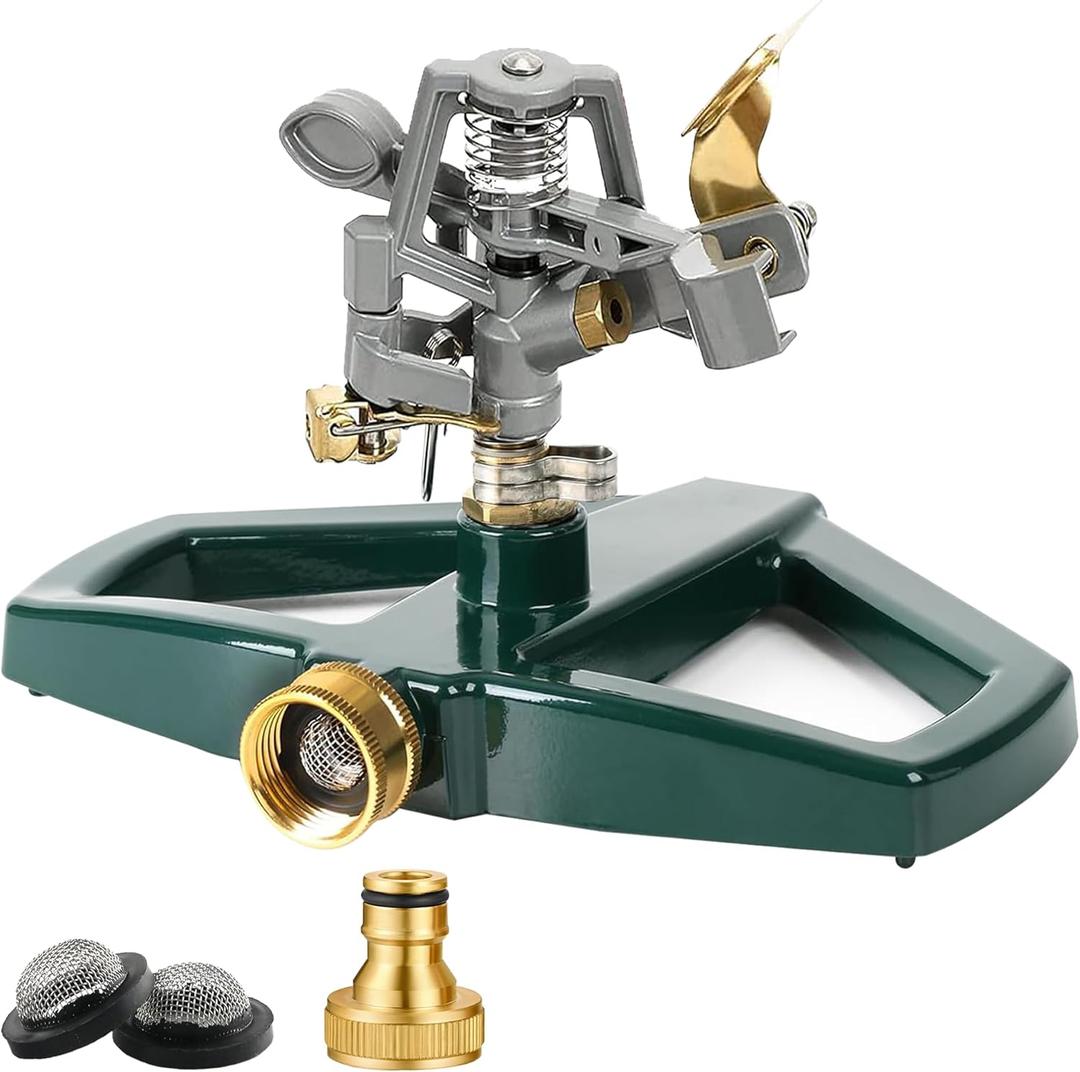 WEMADE Heavy Duty Metal Pulsating Sprinklers for Yard - 360 Degree Roating Automatic Water Sprinkler for Lawn with Metal Base, Impact Sprinklers for Large Area Covers Up to 85 Diameter