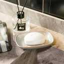 Ceramic Soap Dish Soap Holder, Soap Lift for Bar Soap Sponge, Shower Soap Dishes for Bathroom Kitchen Counter Soap Saver Tray Keep Dry, Dishwasher Safe (Leaf Design, Grey)